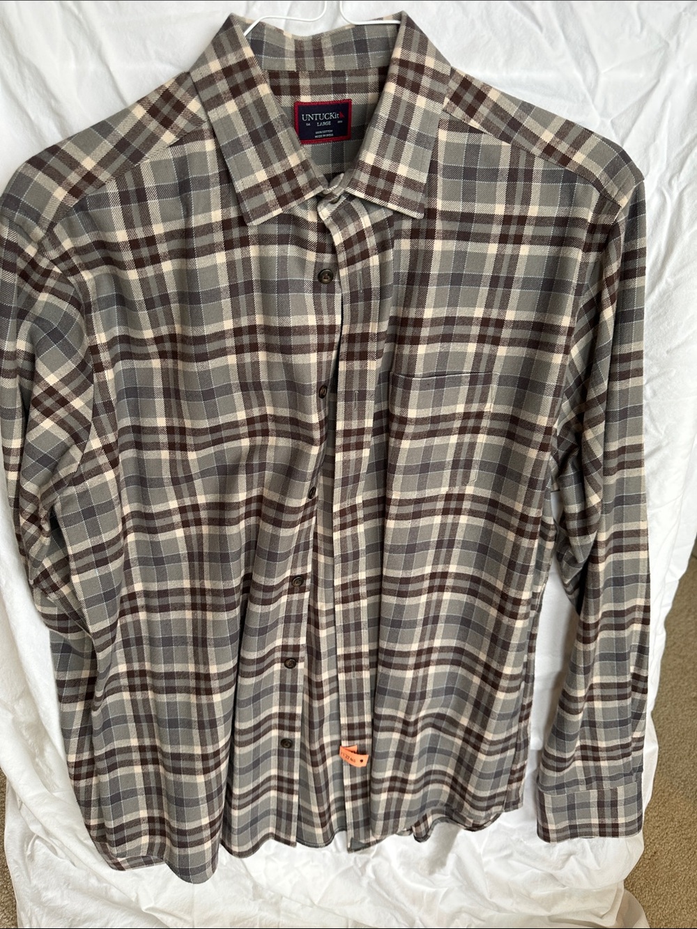 UNTUCKit Men's Gray, Brown & Cream Plaid Flannel Button-Down Shirt